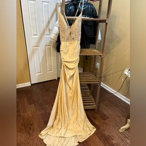 TWO BRAND NEW WITH TAGS gold La Femme prom dresses